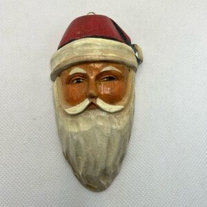 Vintage Santa Ornament Roman Wood Hand Carved Roma Made in Taiwan